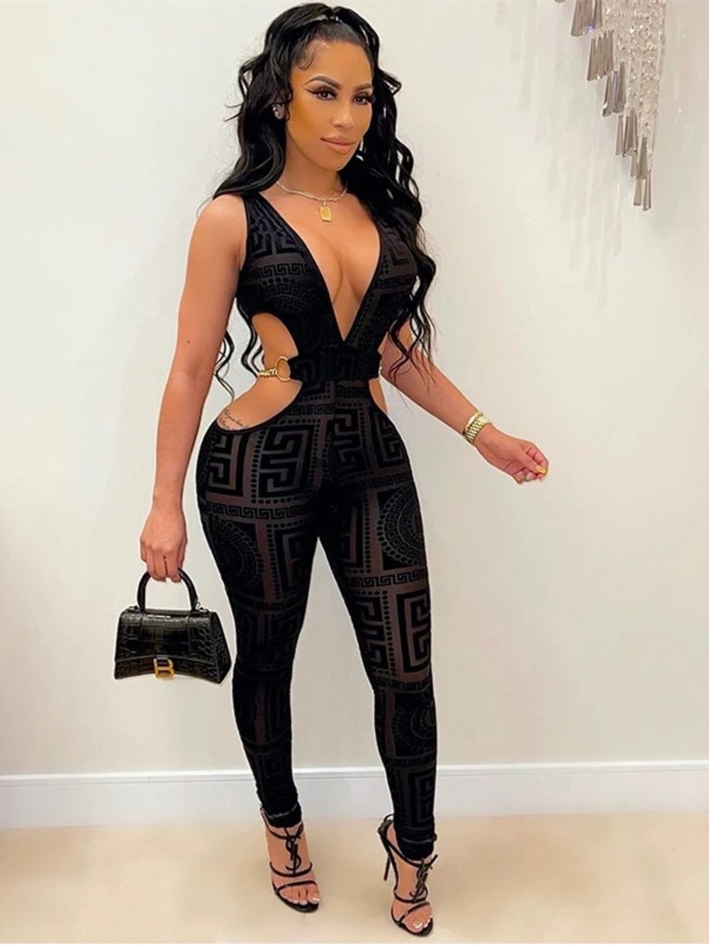 Boutique 9 Black Cutout Patterned Jumpsuit